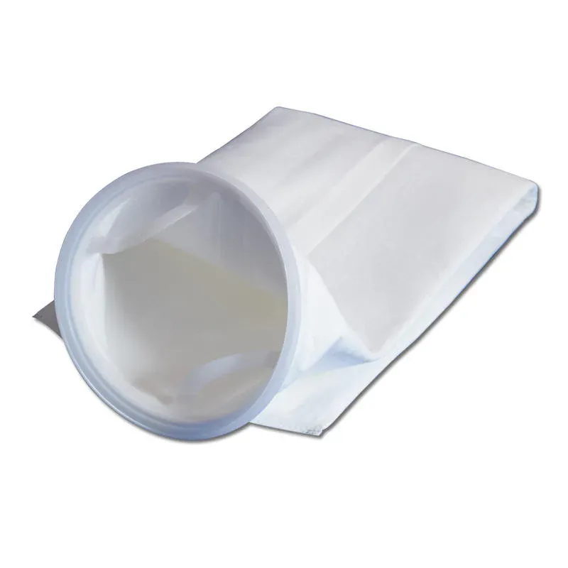 White industrial liquid filter bag with plastic snap ring for standard filter housing