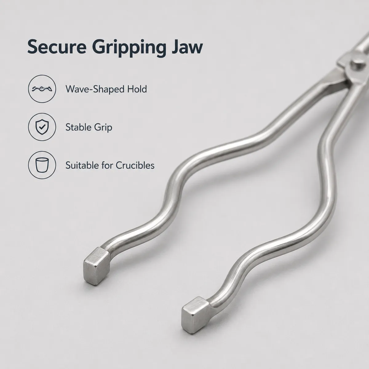Close-up of wave-shaped gripping jaw for crucible handling