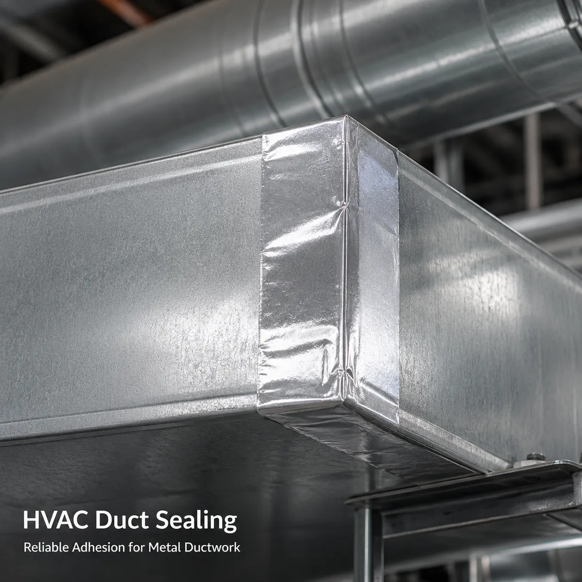 Aluminum foil tape applied to metal HVAC duct seam for sealing