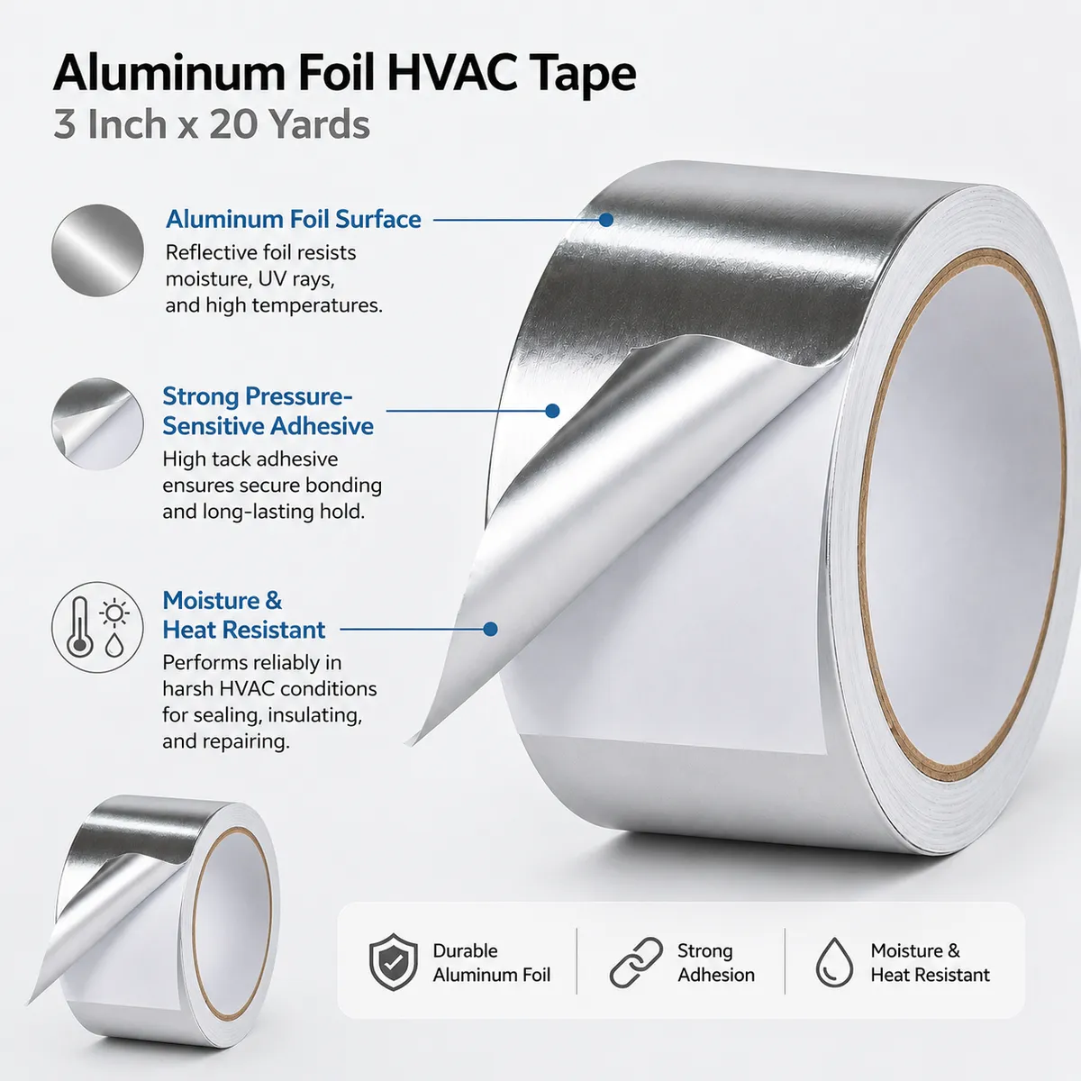 Aluminum foil tape surface and pressure-sensitive adhesive detail for HVAC use