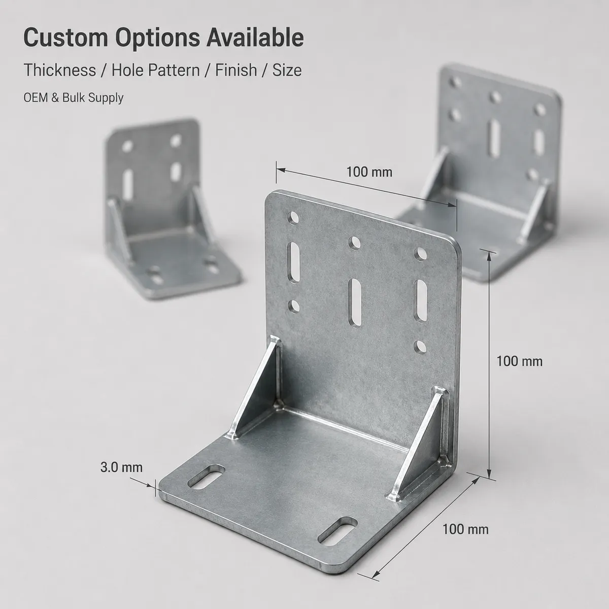 custom metal bracket size hole pattern and finish options