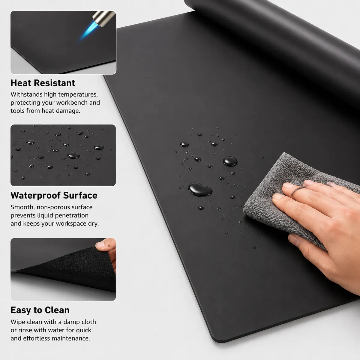 Heat resistant and waterproof silicone mat surface being wiped clean