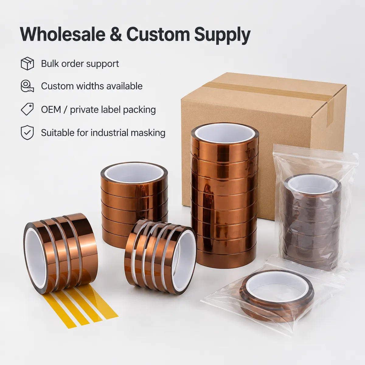 Wholesale and custom packing options for polyimide masking tape