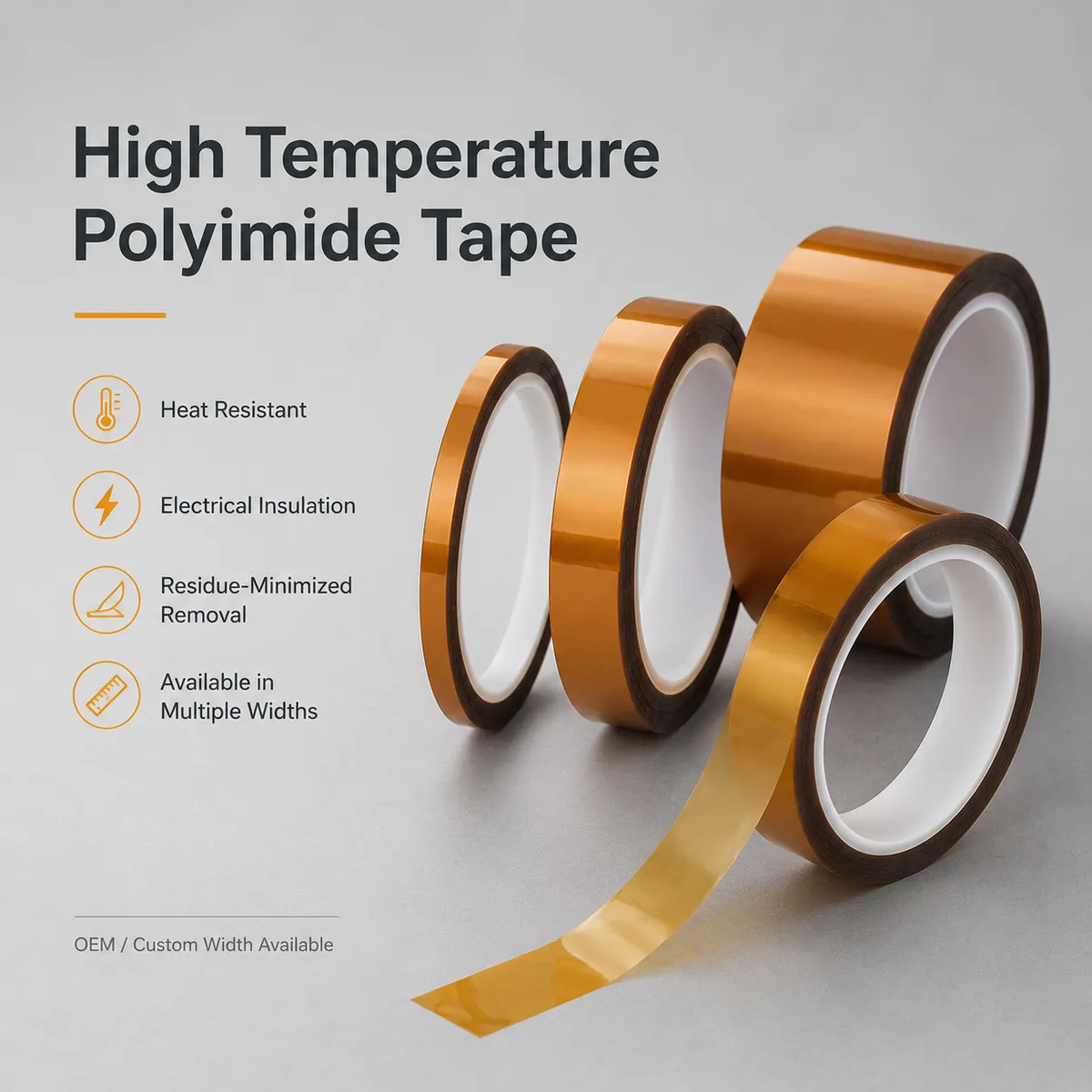 High temperature polyimide tape rolls with heat resistance and insulation features