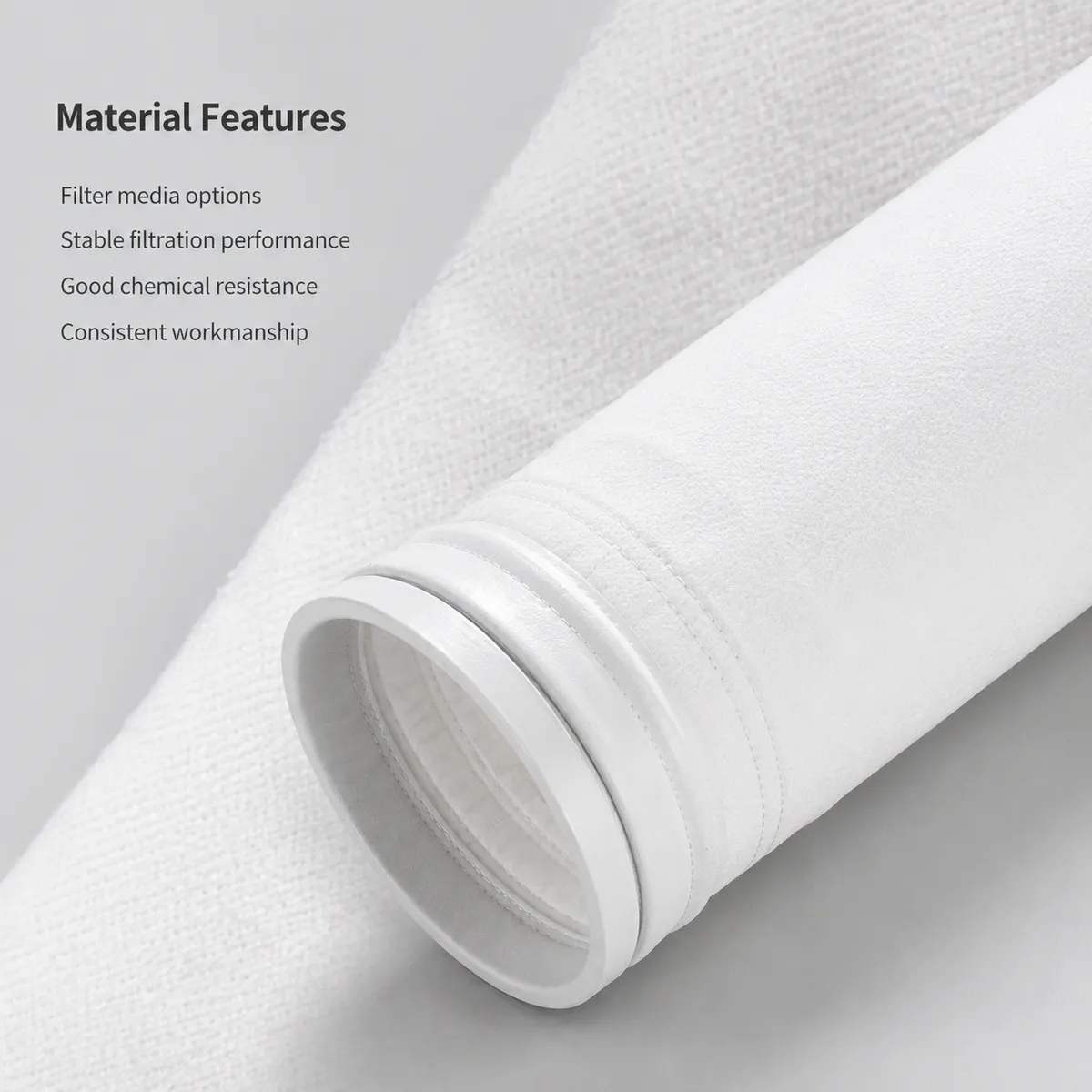 White filter bag media material texture and construction