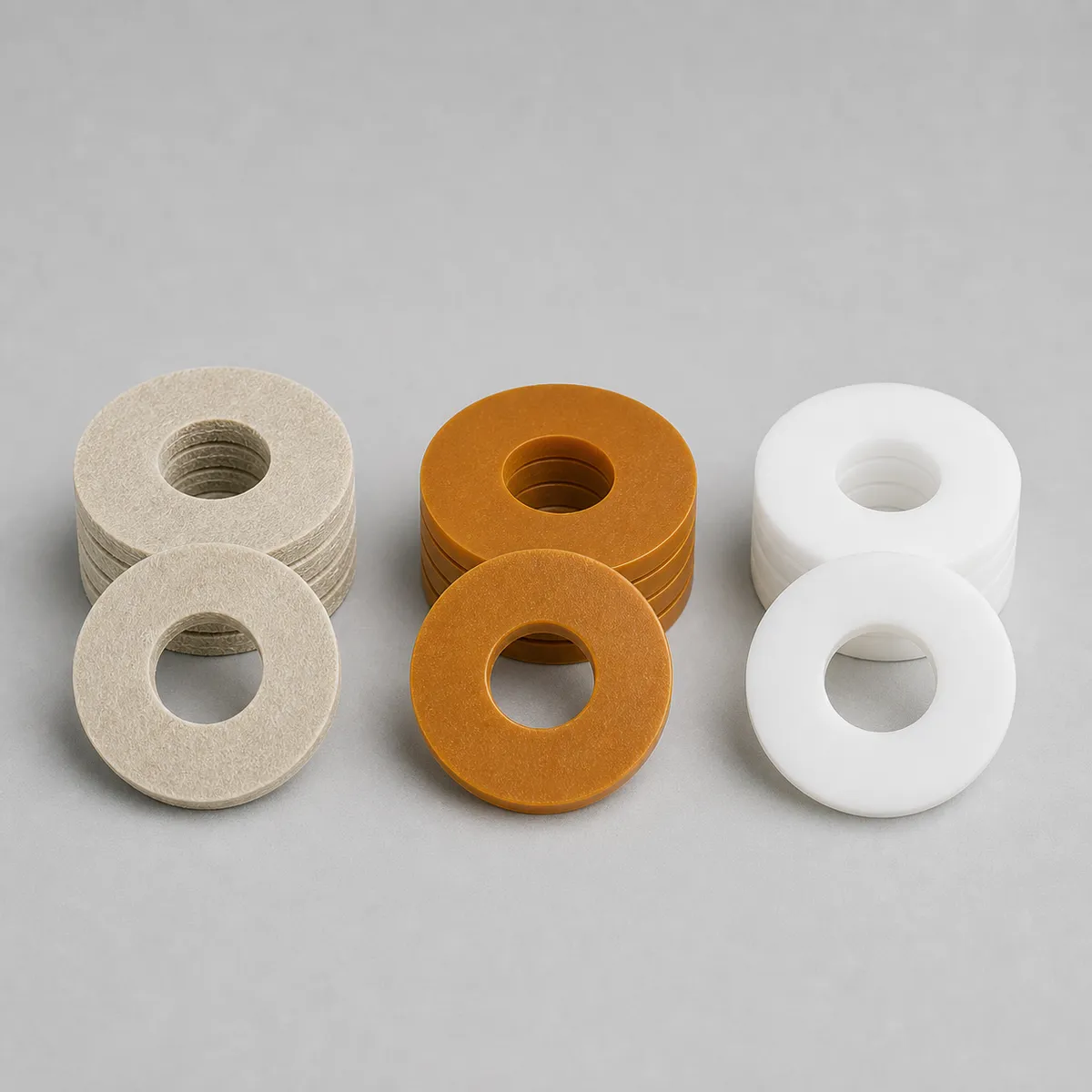 Different sizes of insulating washers for electrical isolation and equipment assembly