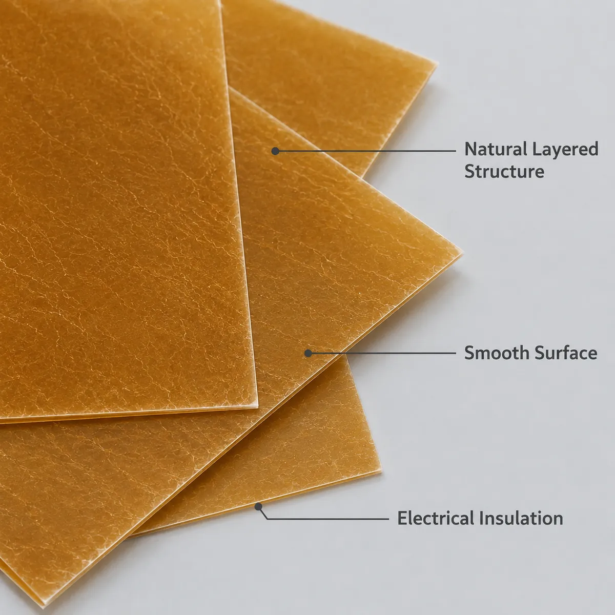 Close-up of mica sheet layered structure and smooth insulating surface