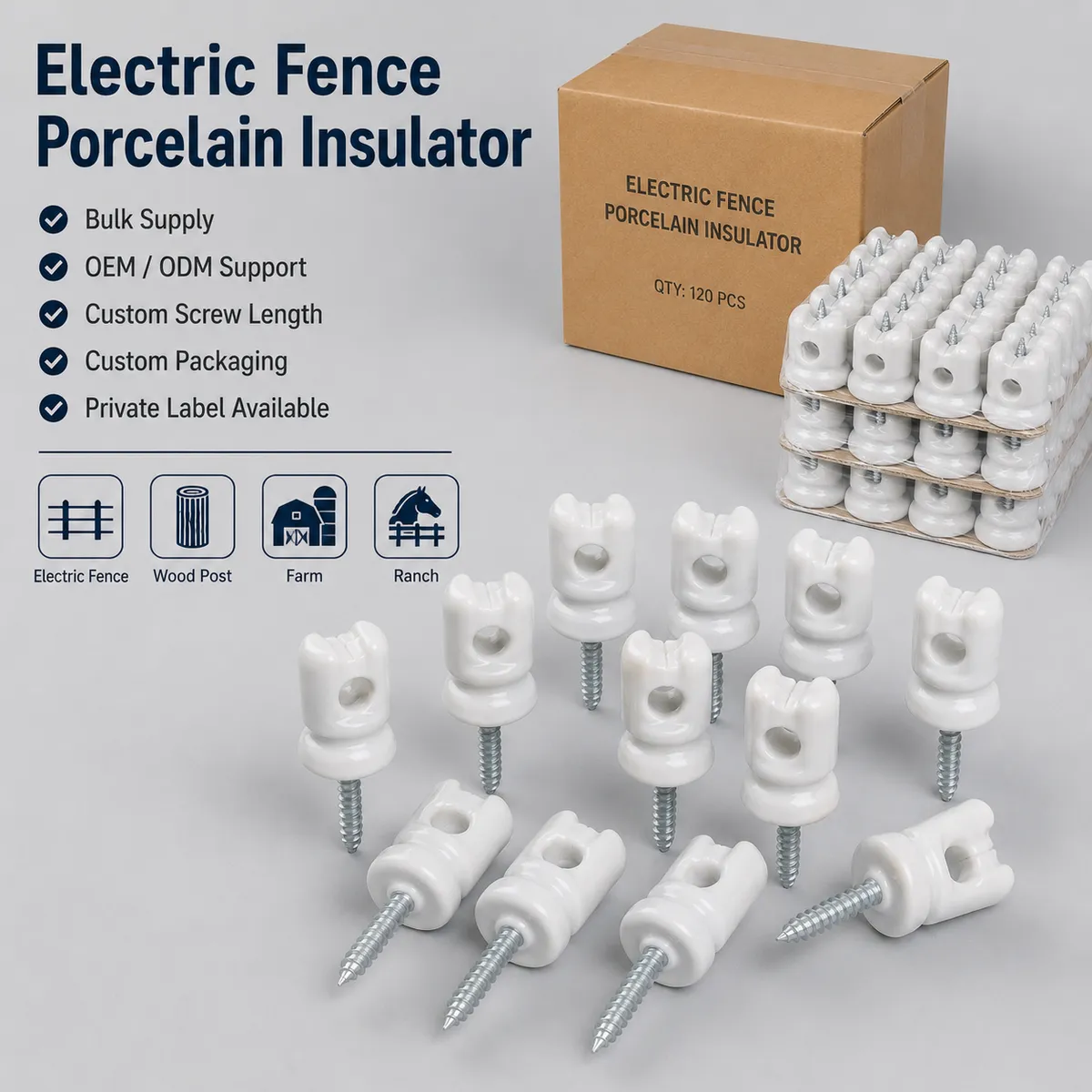 Bulk supply and OEM packaging options for electric fence porcelain insulators