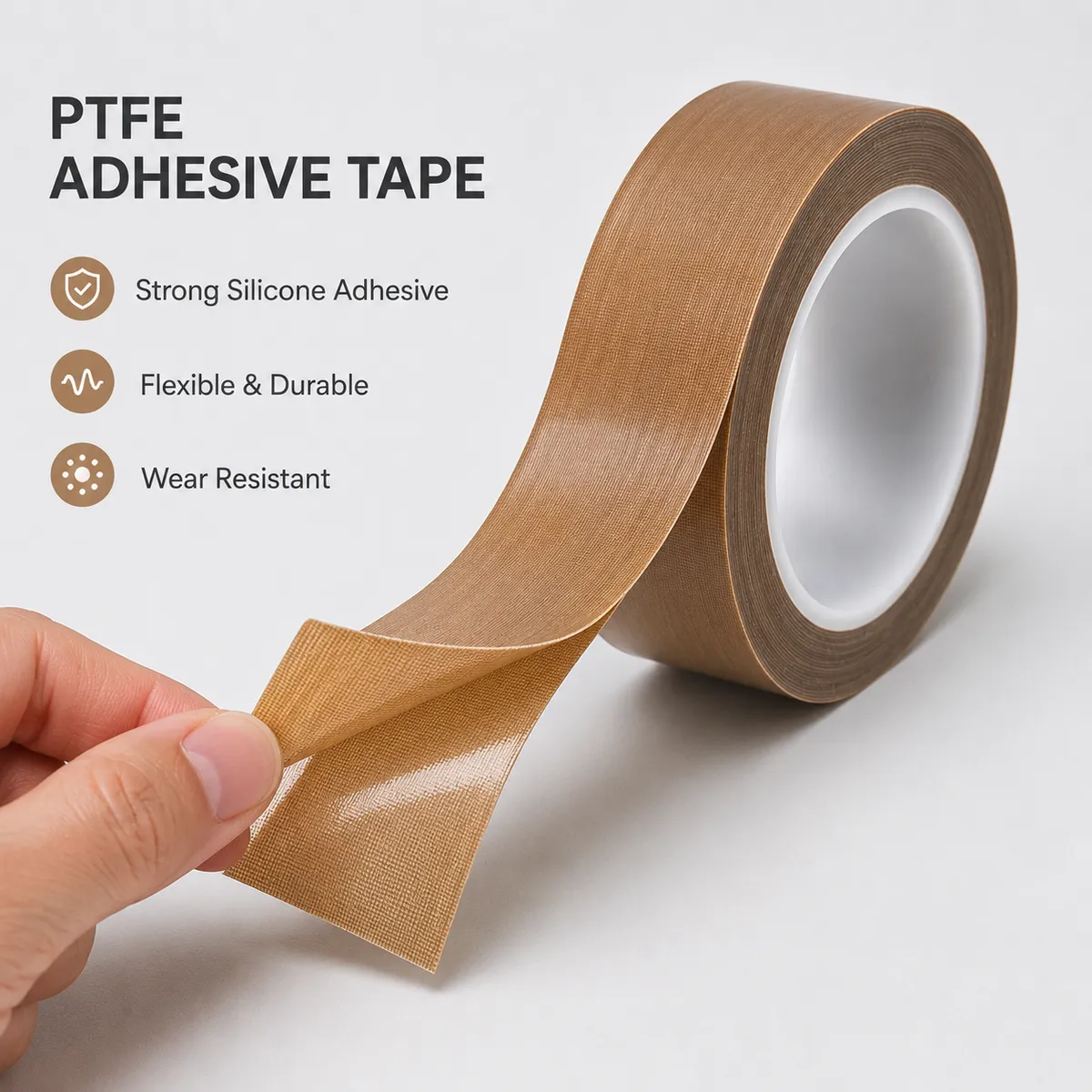 PTFE adhesive tape with silicone adhesive backing and flexible surface