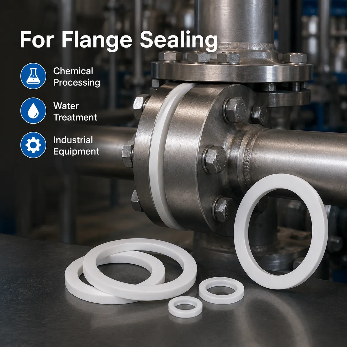 PTFE gasket used for flange sealing in industrial piping