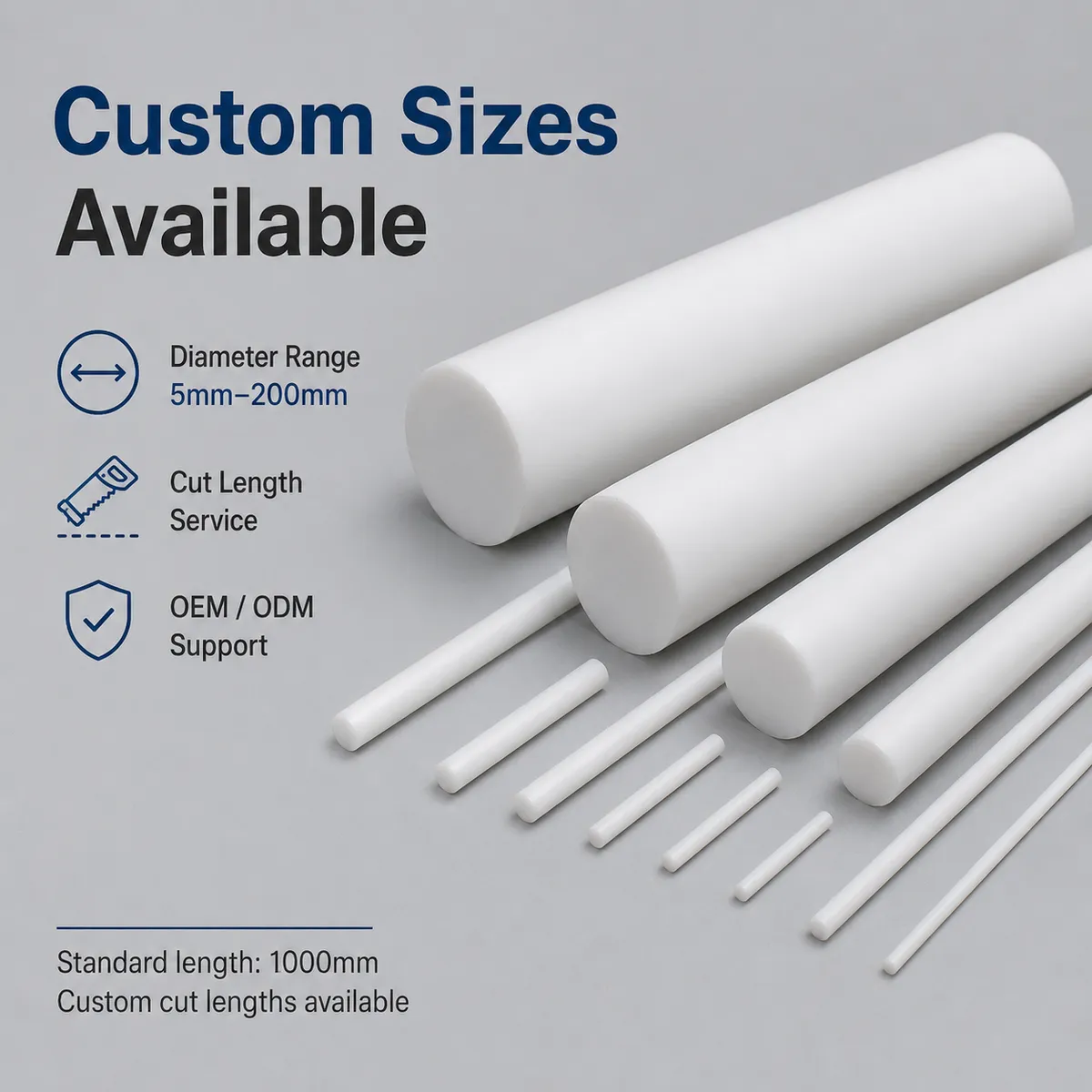 PTFE rod custom size options for industrial supply