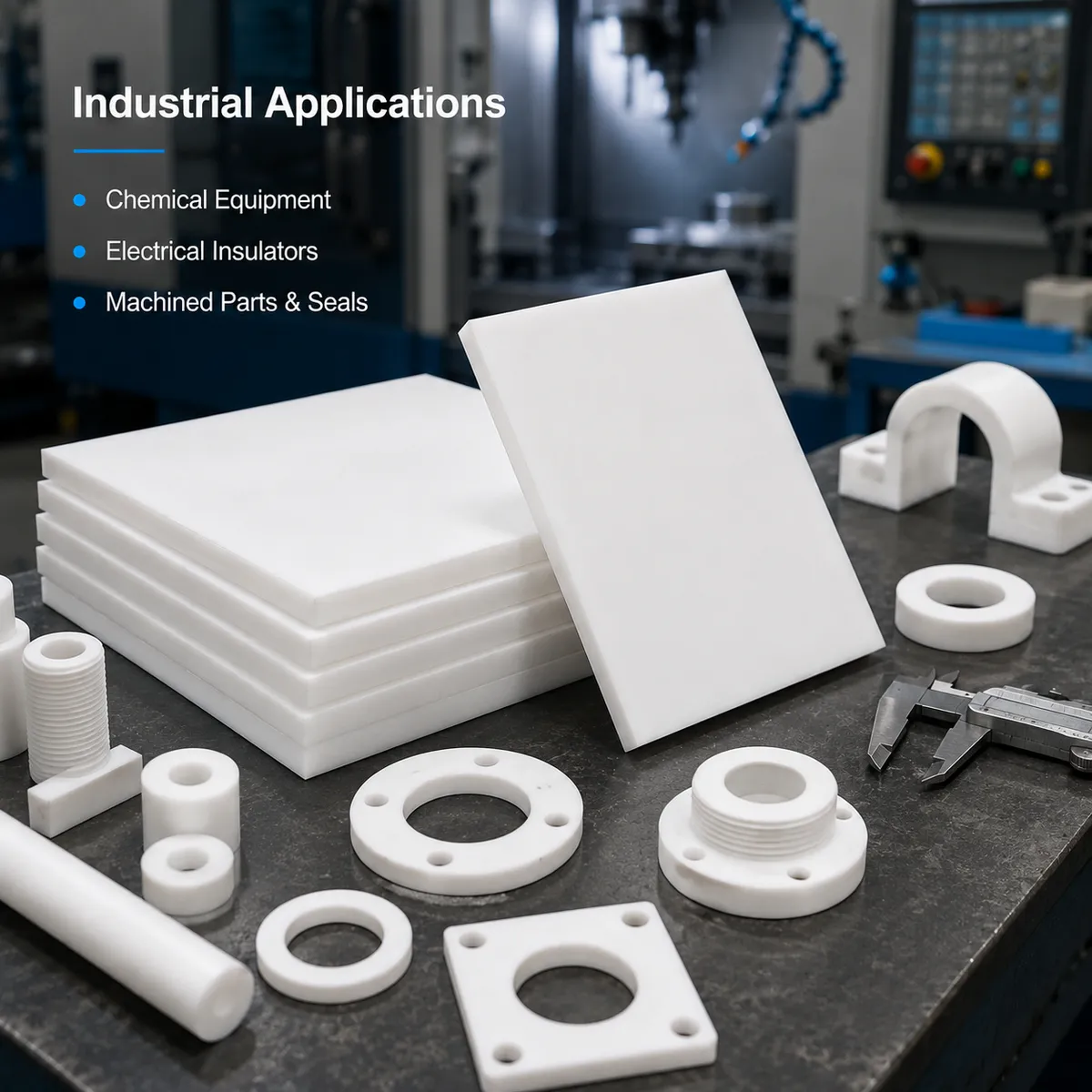 PTFE sheet industrial application image for machined parts and seals