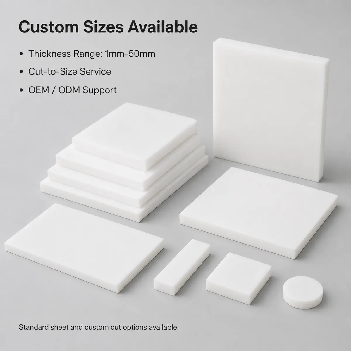 PTFE sheet custom size options for cut-to-size service