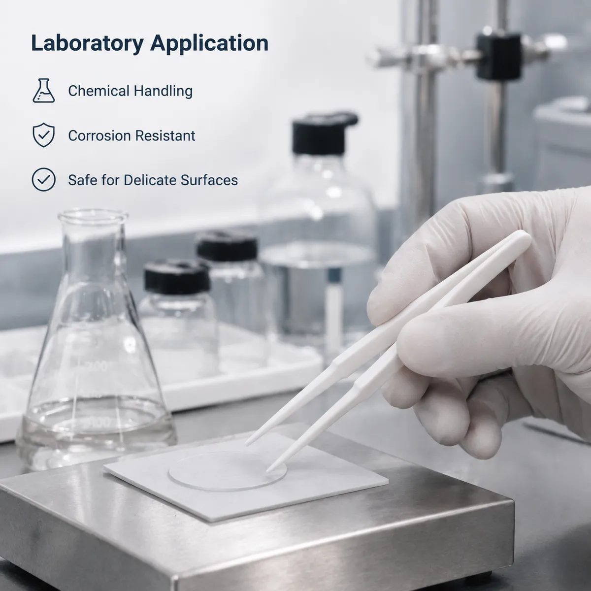 PTFE tweezers laboratory application for chemical handling