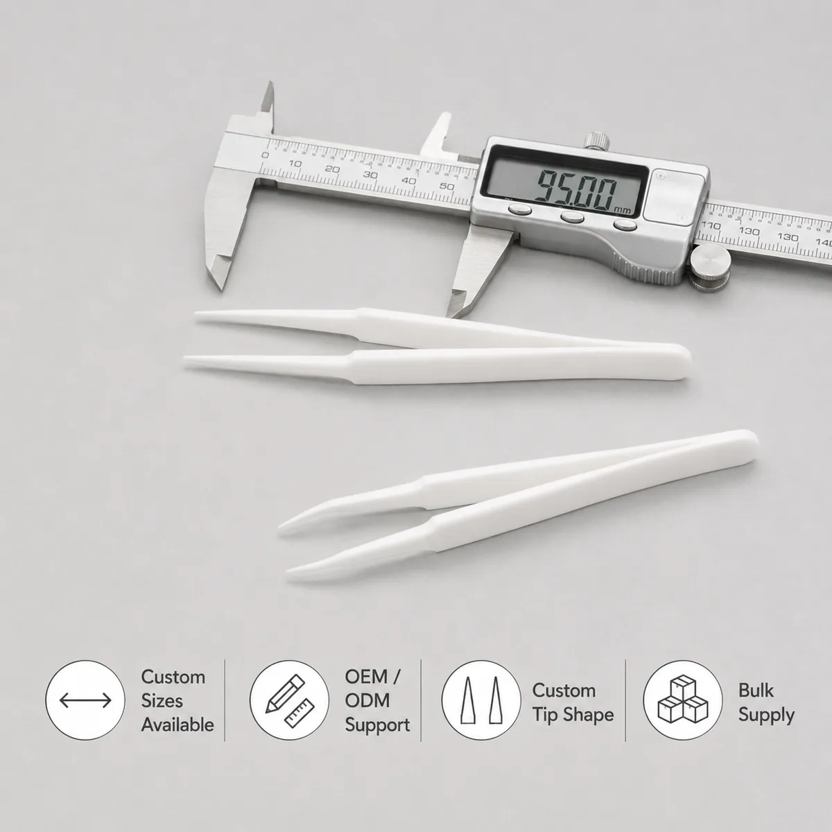 PTFE tweezers custom size and OEM options display