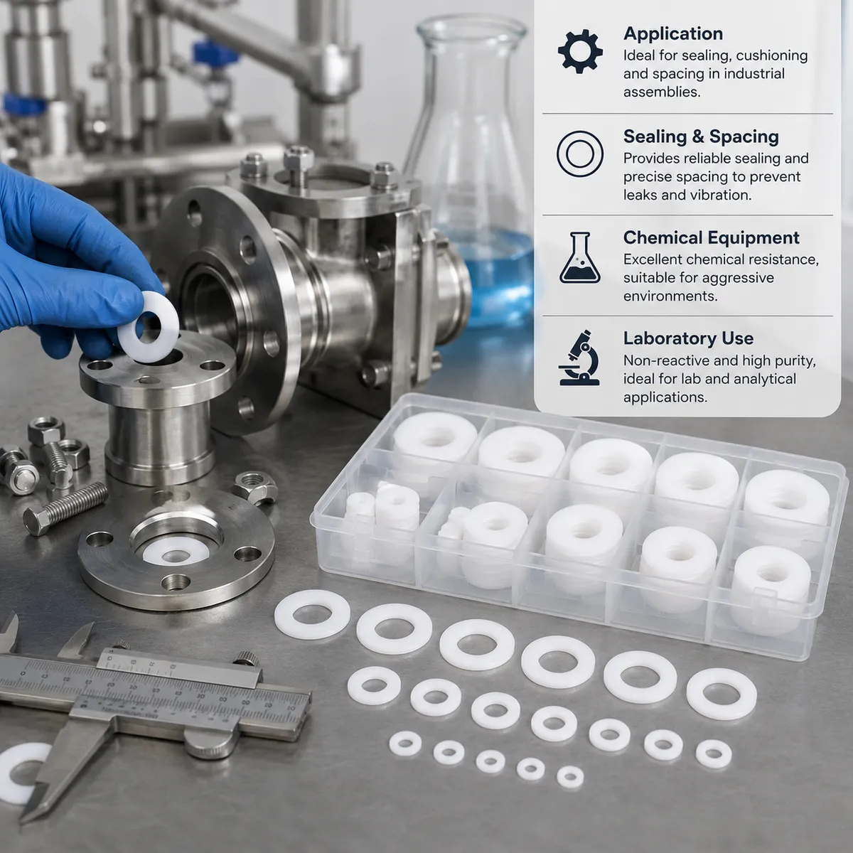 PTFE washer kit used for industrial sealing and laboratory equipment
