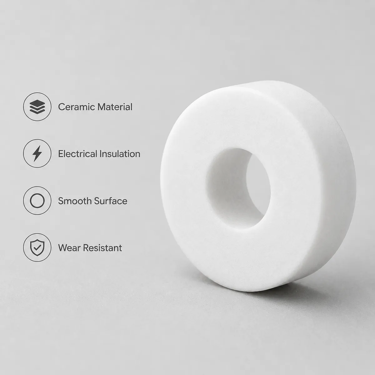 Close-up of ceramic washer material with smooth surface and insulation features
