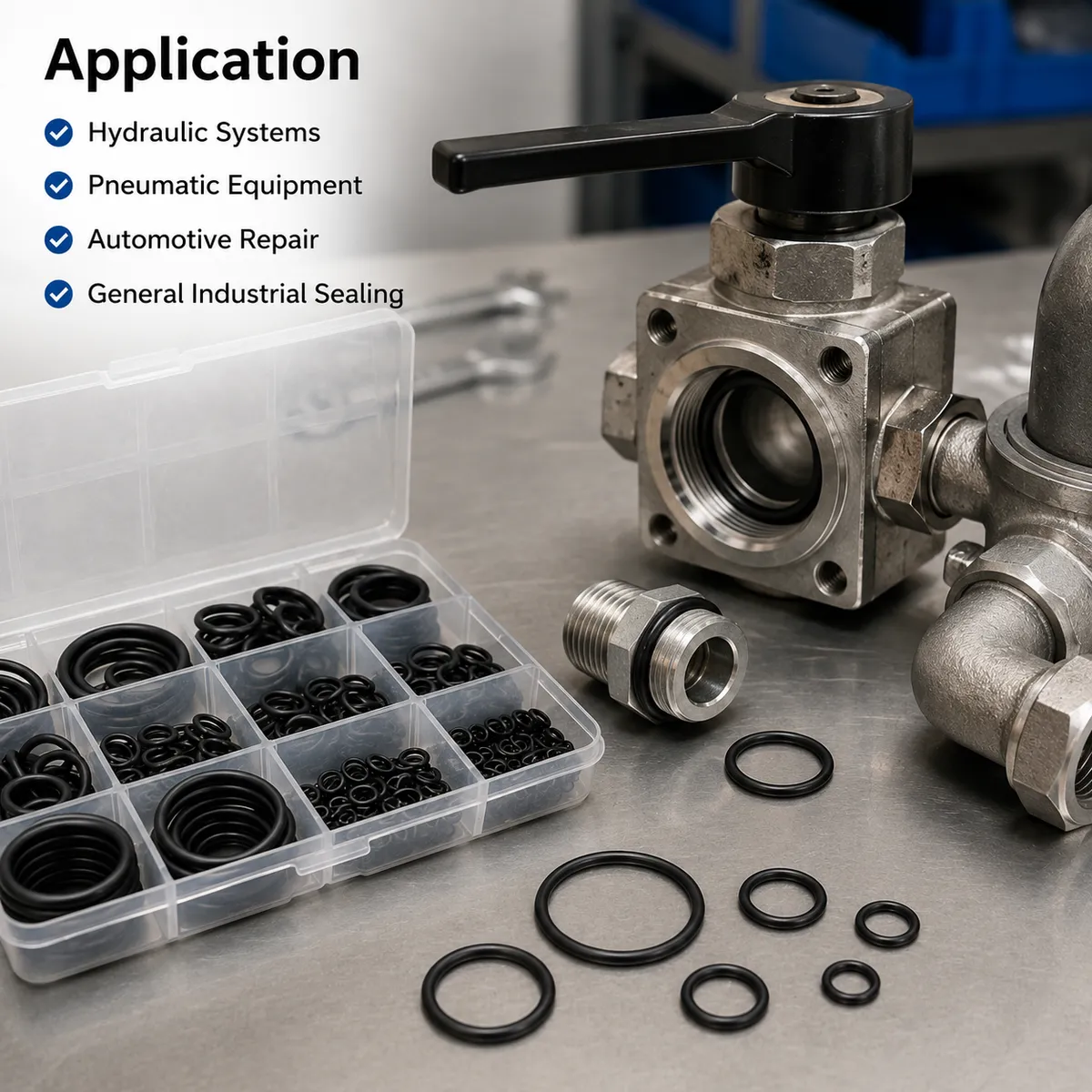 Rubber O-ring kit application image for hydraulic and pneumatic equipment