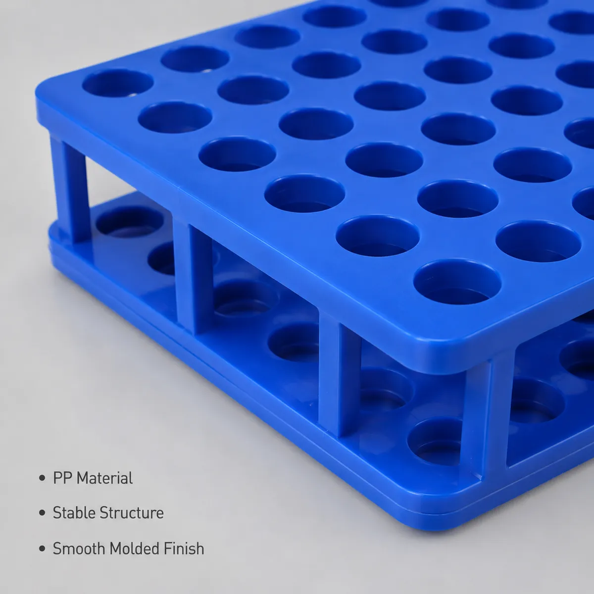 Sample vial rack detail image showing molded holes and stable structure