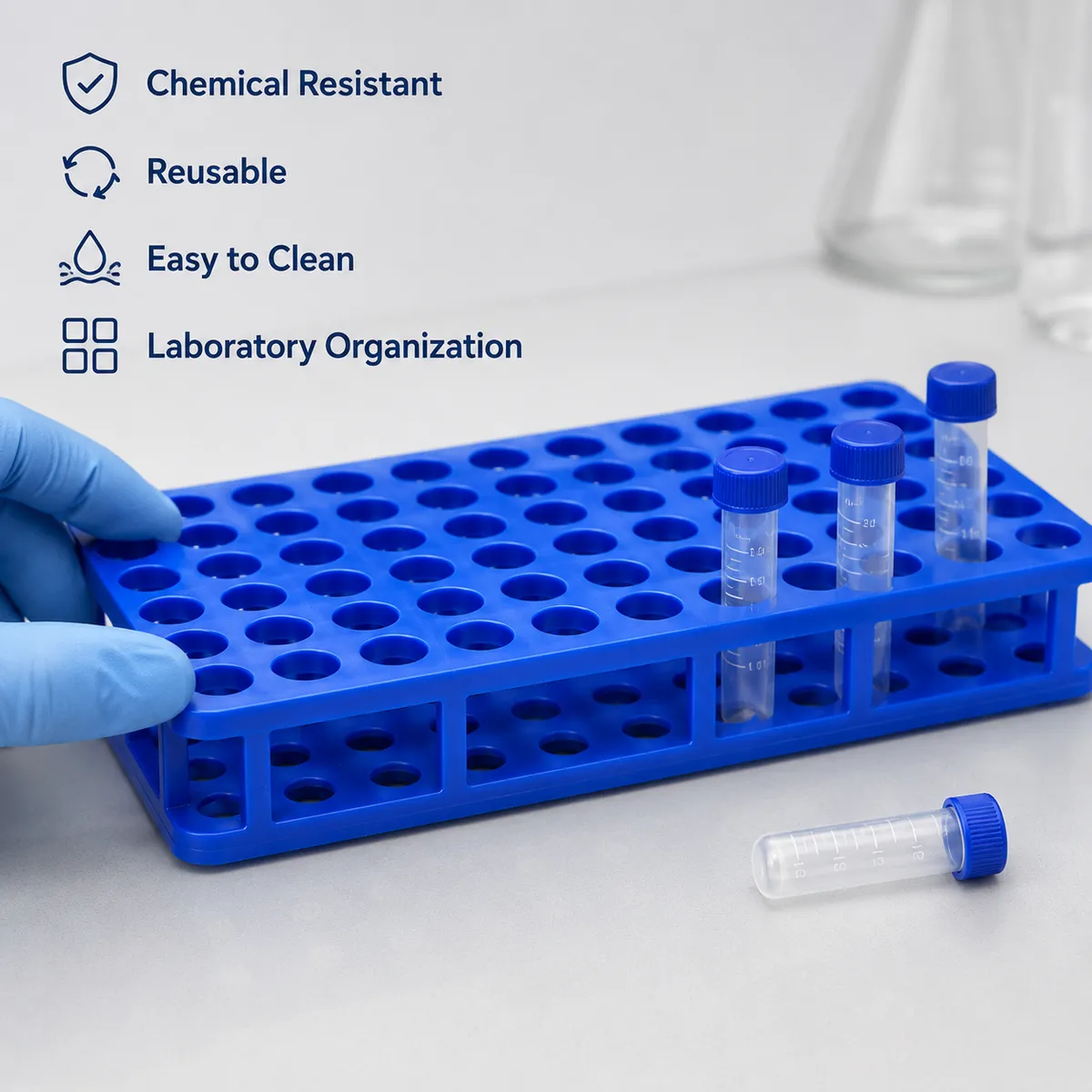 Sample vial rack feature image for laboratory organization and easy cleaning