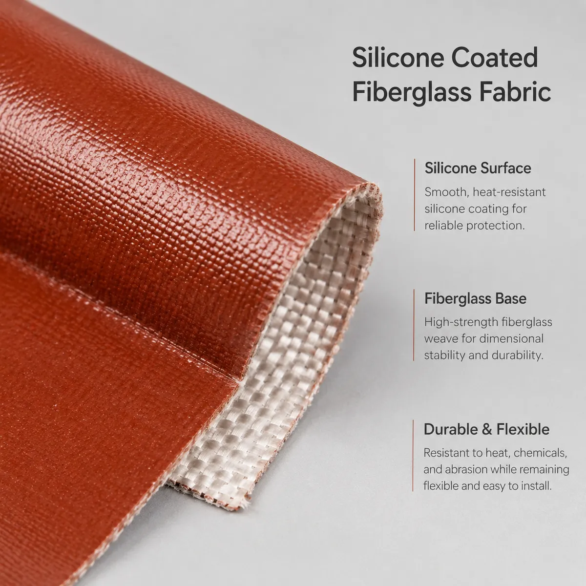 Close-up of silicone coated fiberglass fabric surface and fiberglass base