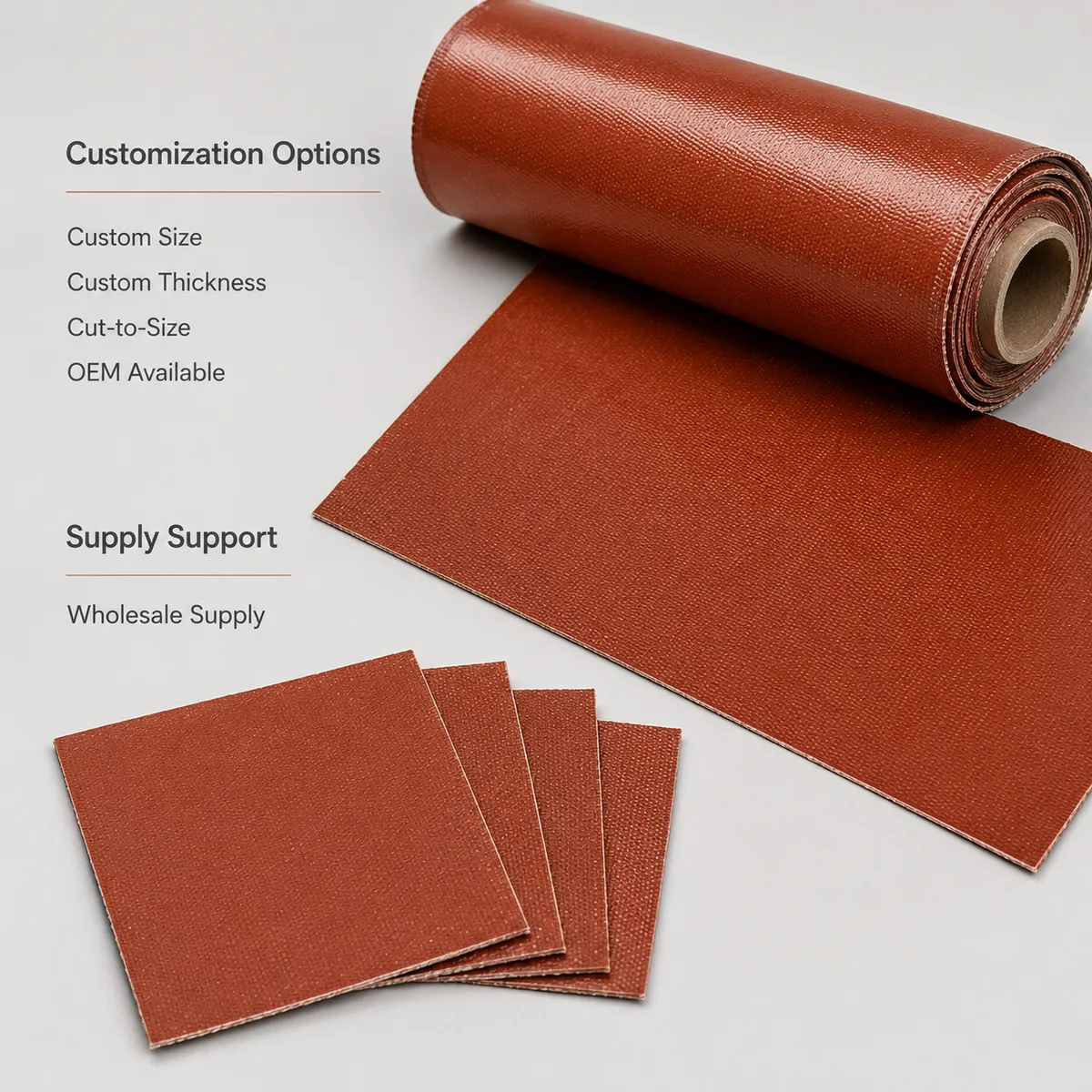 Custom size and wholesale supply options for silicone coated fiberglass fabric