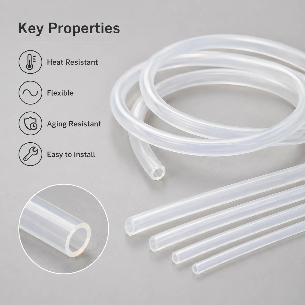 Key properties of translucent silicone tube for fluid transfer