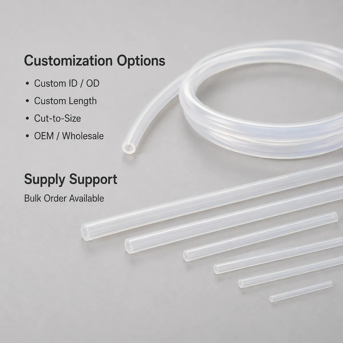 Customization options for silicone tube ID OD length and bulk supply