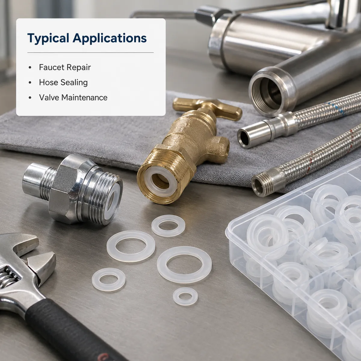 Silicone washers used with faucet hose and valve repair fittings