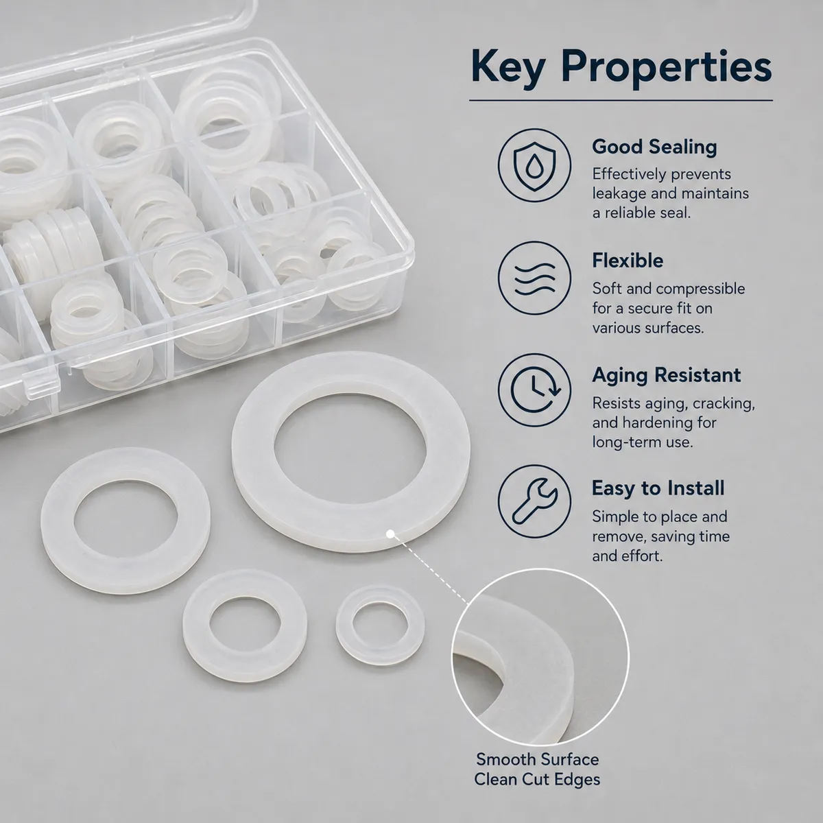 Key properties of silicone washer kit for sealing and repair applications