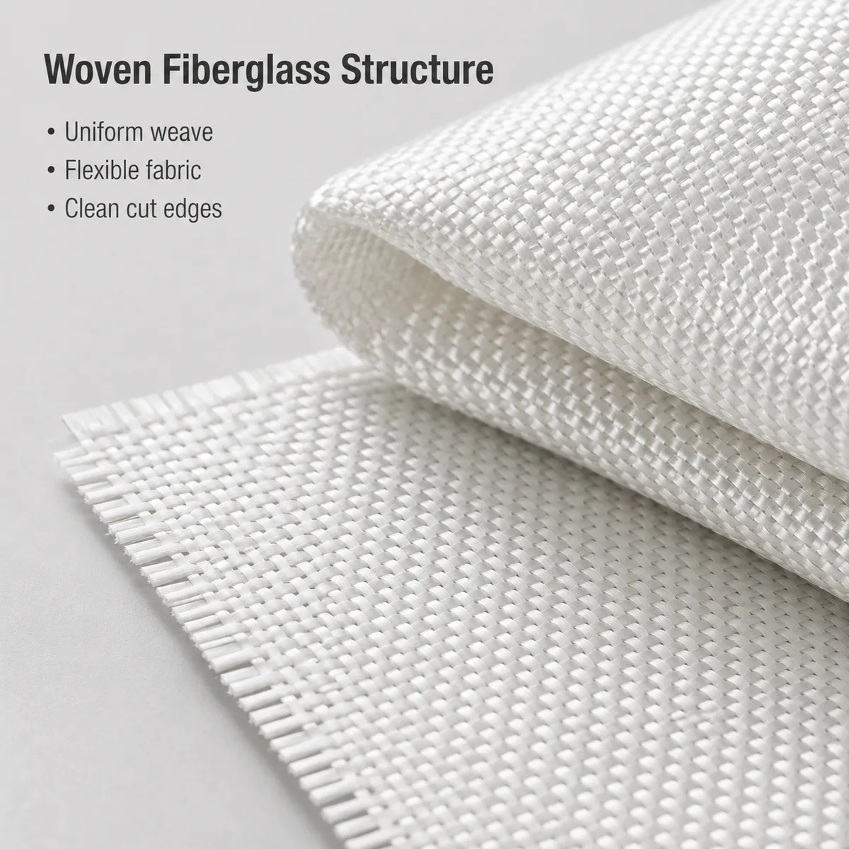 Close-up view of woven fiberglass cloth structure and cut edge
